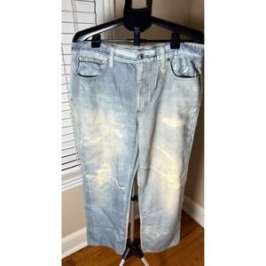 Point Sur Denim High Rise Straight Leg Distressed Jeans Light Wash Size 31 CD304
